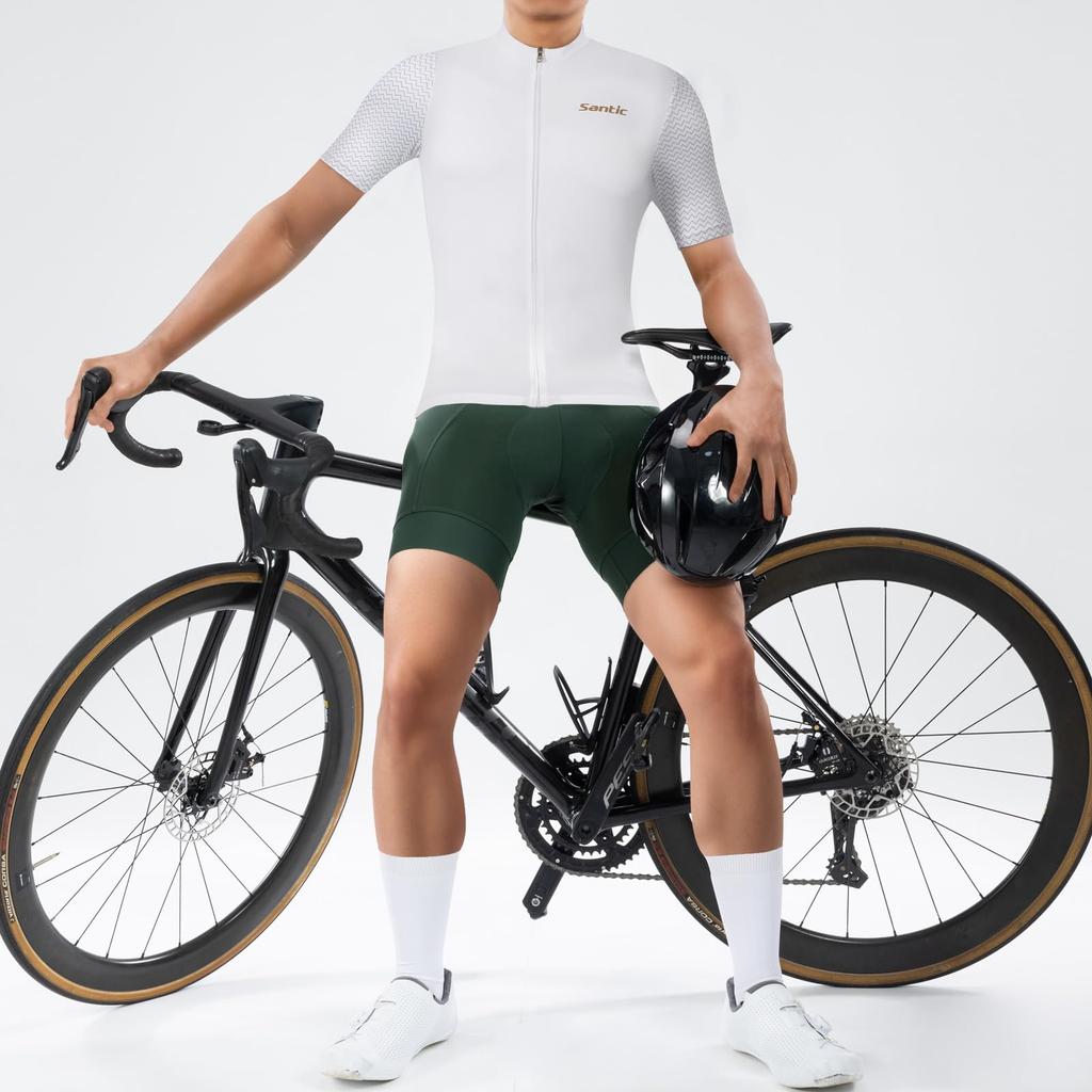 [Santic] Men's Short-Sleeve Cycling Jersey - Cycling Wear, Bicycle, Road Bike, Summer, Sweat-Wicking, Quick-Drying, Breathable, Elastic (White, 2XL)