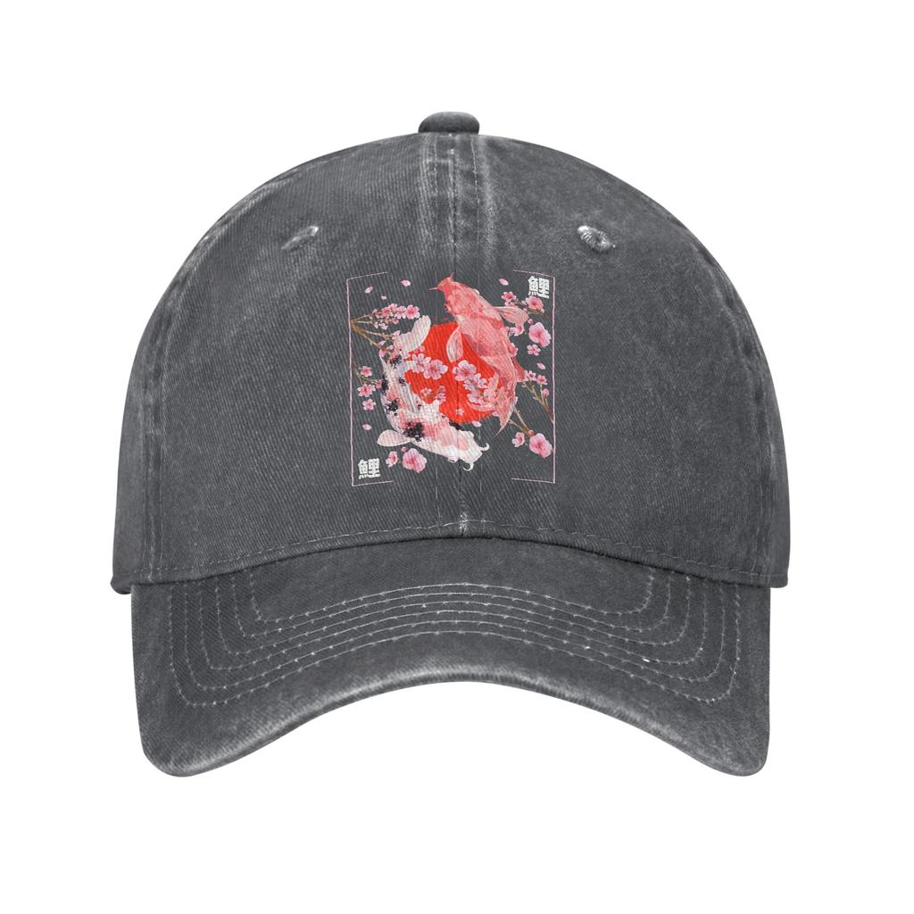 Japanese Koi Carp Fish Sakura Baseball Cap Vintage Distressed Denim Snapback Hat for Unisex Women Unstructured Soft Hats Cap