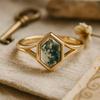 Свадьба Помолвка Юбилей Обещание Подарок – Винтажное кольцо с моховым агатом огранки «шестиугольник», оправа с позолотой из желтого золота, свадебные украшения для женщин