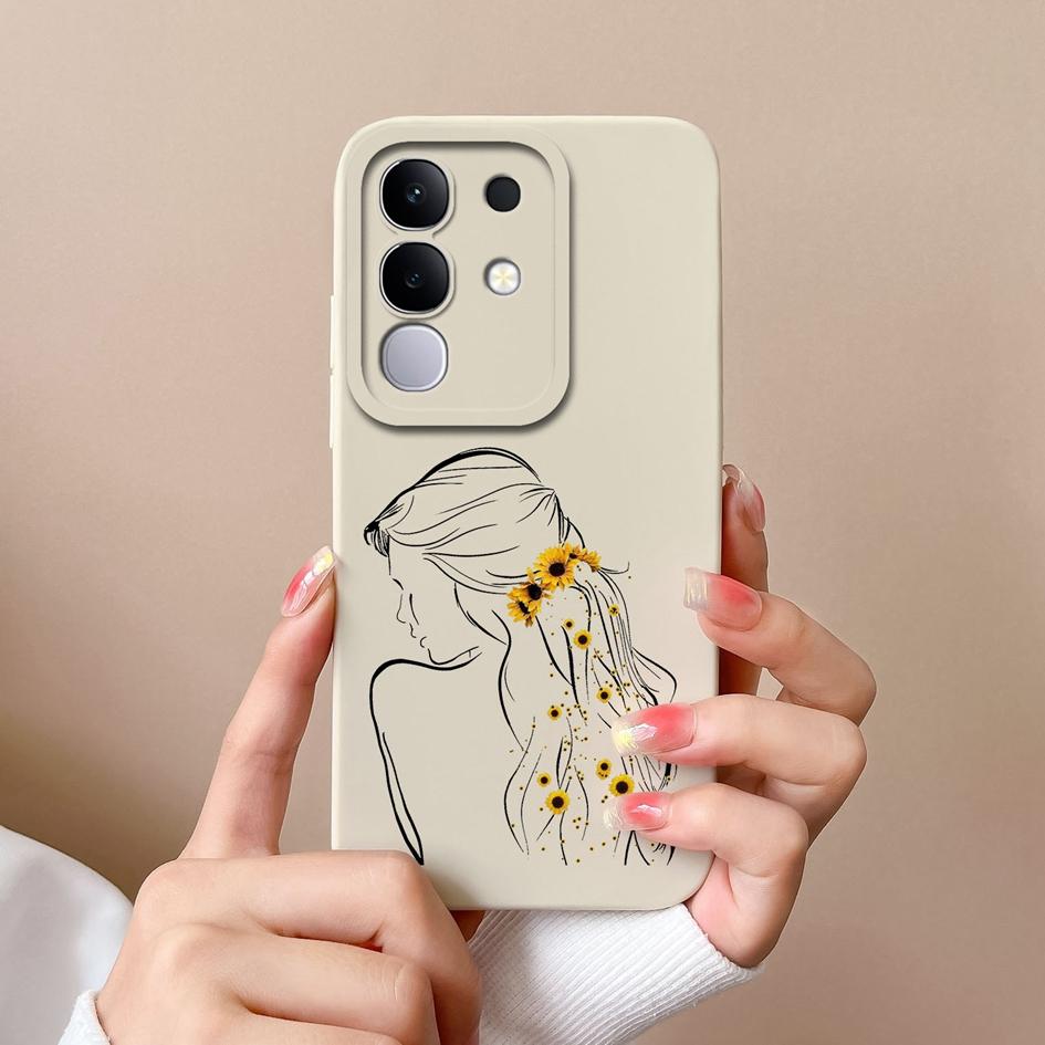 Чехол для Vivo S19 Pro Y04 T4x iQOO Z9s V30 V40e V50 V40 Lite(ИДН) Y29 Y29S Y39 Y19S Чехол из жидкого силикона с милым узором для Vivo Capa