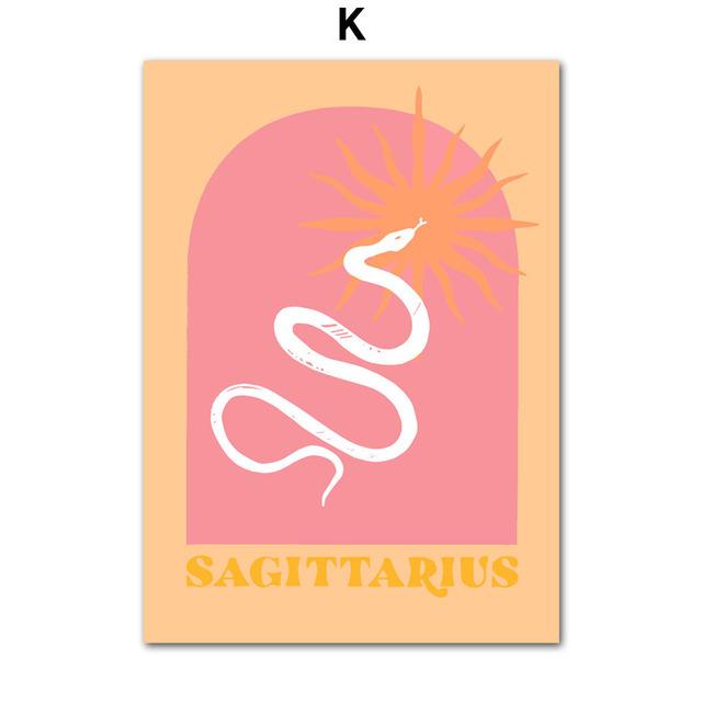 Рамка из цельного дерева Рак Лев Знак зодиака Звезда Лист Бохо Ретро Стена Искусства Холст Картины Скандинавские Современные Плакаты Печатает Фотографии Спальня Домашний Декор