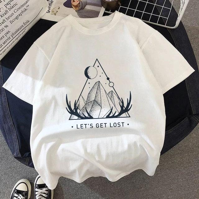 Summer White T Shirt Dark Forest Mountain Adventure Harajuku Shirts Short Sleeve Tops Female Clothing