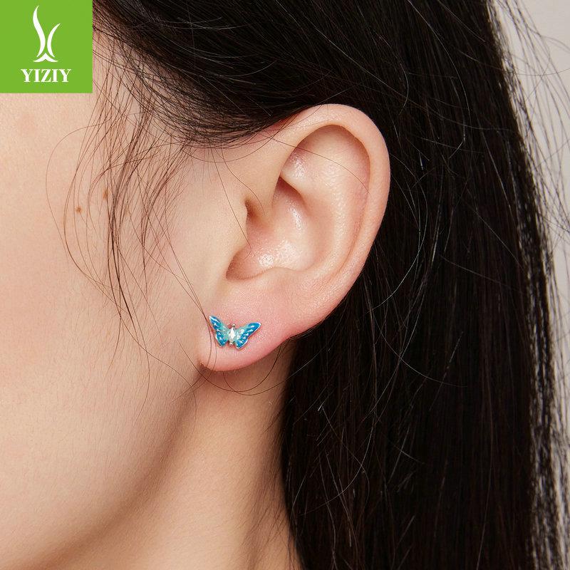 Bright Oil Drop Butterfly Earrings for Women - S925 Silver Threaded Ear Jewelry