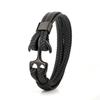 New Titanium Steel Bracelet For Men High Quality Black Personality Leather Woven Anchor Leather Bracelet Rope Bracelet Gifts