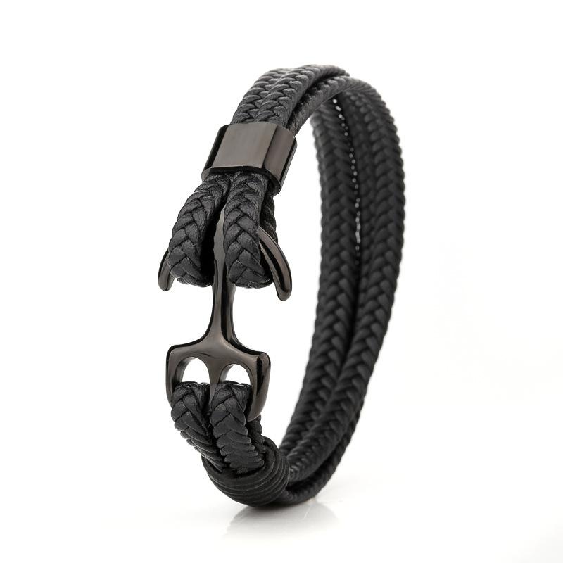 New Titanium Steel Bracelet For Men High Quality Black Personality Leather Woven Anchor Leather Bracelet Rope Bracelet Gifts