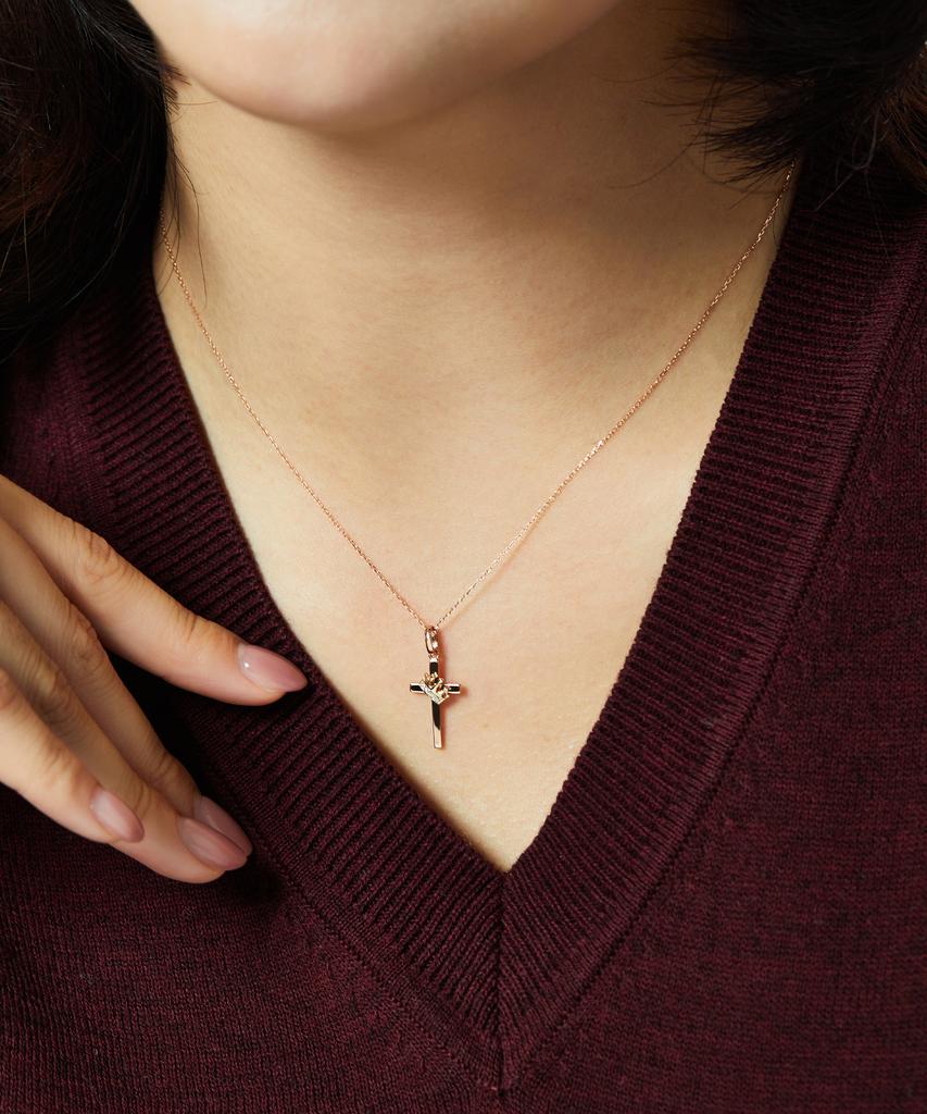 Helene Jewelry 14K Crown On The Cross Cross Chain Gold Necklace