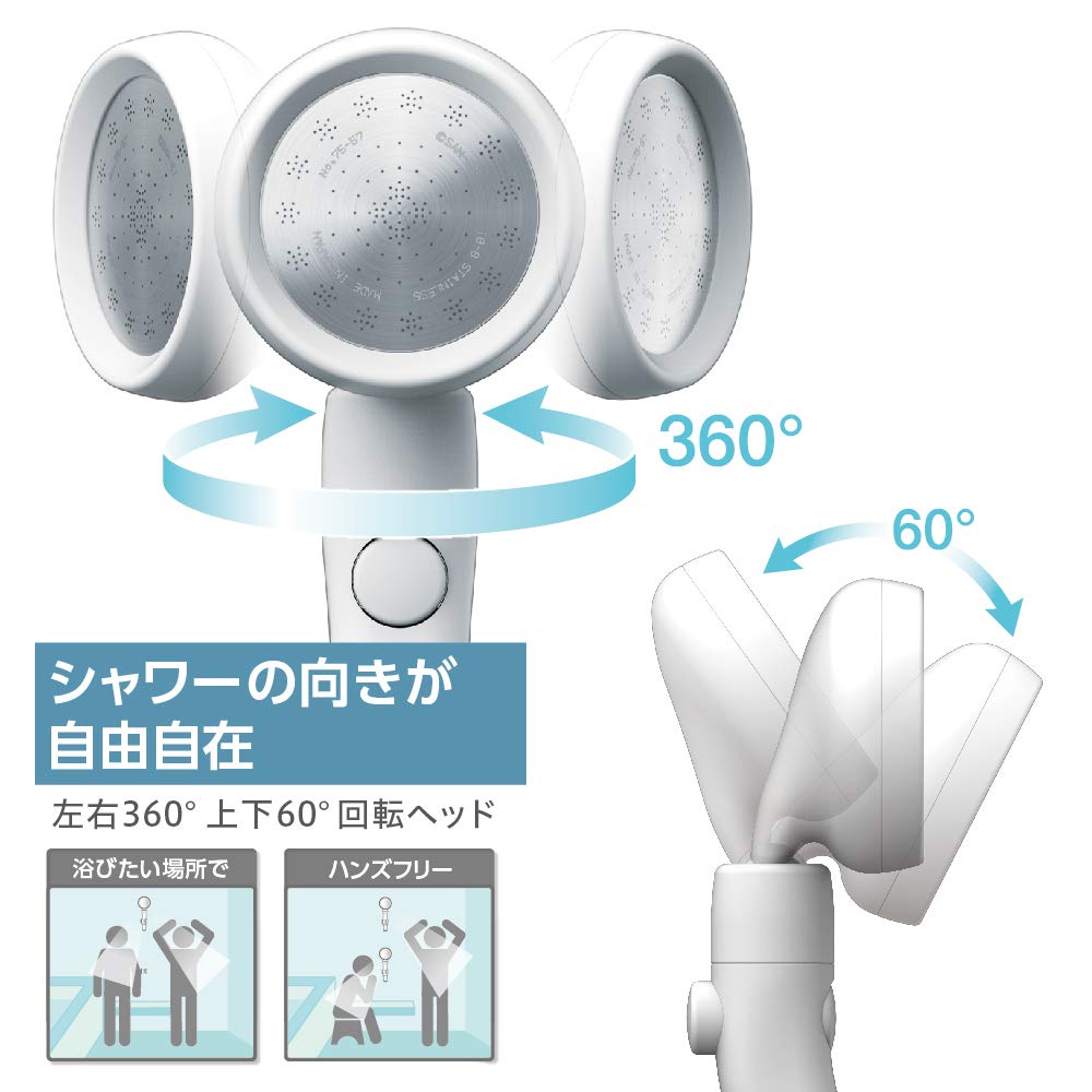 SANEI Rainy Move Shower Head, Made in Japan, with Handheld Stop, 50% Water Saving, Adjustable