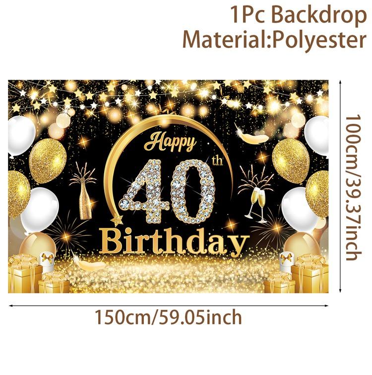 Black Gold Birthday Background 30 40 50 60 Years Birthday Party Decor Adult 30th 40th 50th Birthday Party Supplies Anniversary