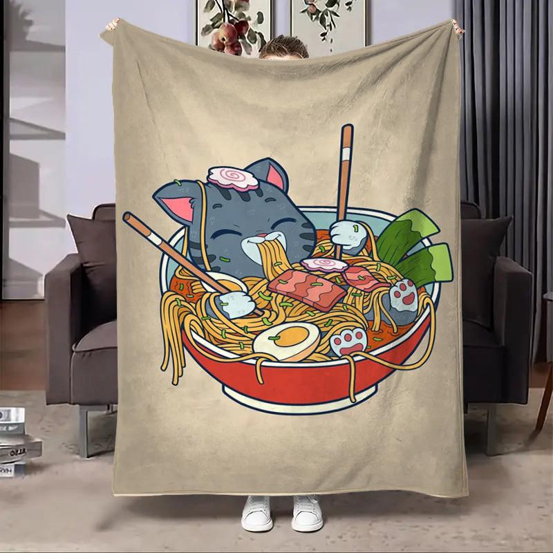 8 Sizes Anime Ramen Printed Blanket Warm Soft and Comfortable Home Travel Blanket Sofa Bedding Cover Blanket Kids Gamer Gift