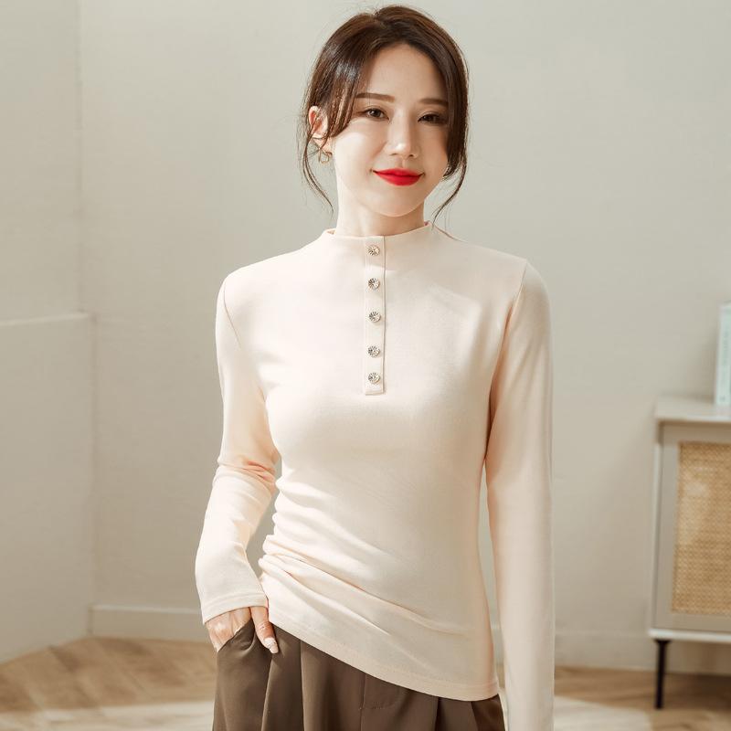 Женская нижняя рубашка с полуводолазкой, осенне-зимняя новая однотонная однотонная футболка в корейском стиле с длинными рукавами
