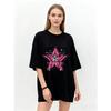 Oversized T Shirt Black Pink Star Graphic Print With Sparkle Text All You Need Is Love And A Little Magic Casual Streetwear For Women