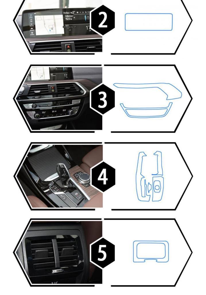 Защитная TPU пленка от царапин для интерьера BMW X3/X4: Подходит для 25 моделей, включает консоль, навигацию, экран, наклейку для защиты рычага переключения передач.