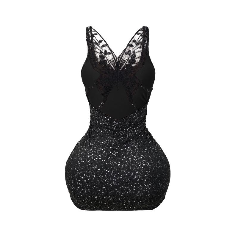 2025 European & American Backless Shiny Butterfly Strap Bodycon Dress
