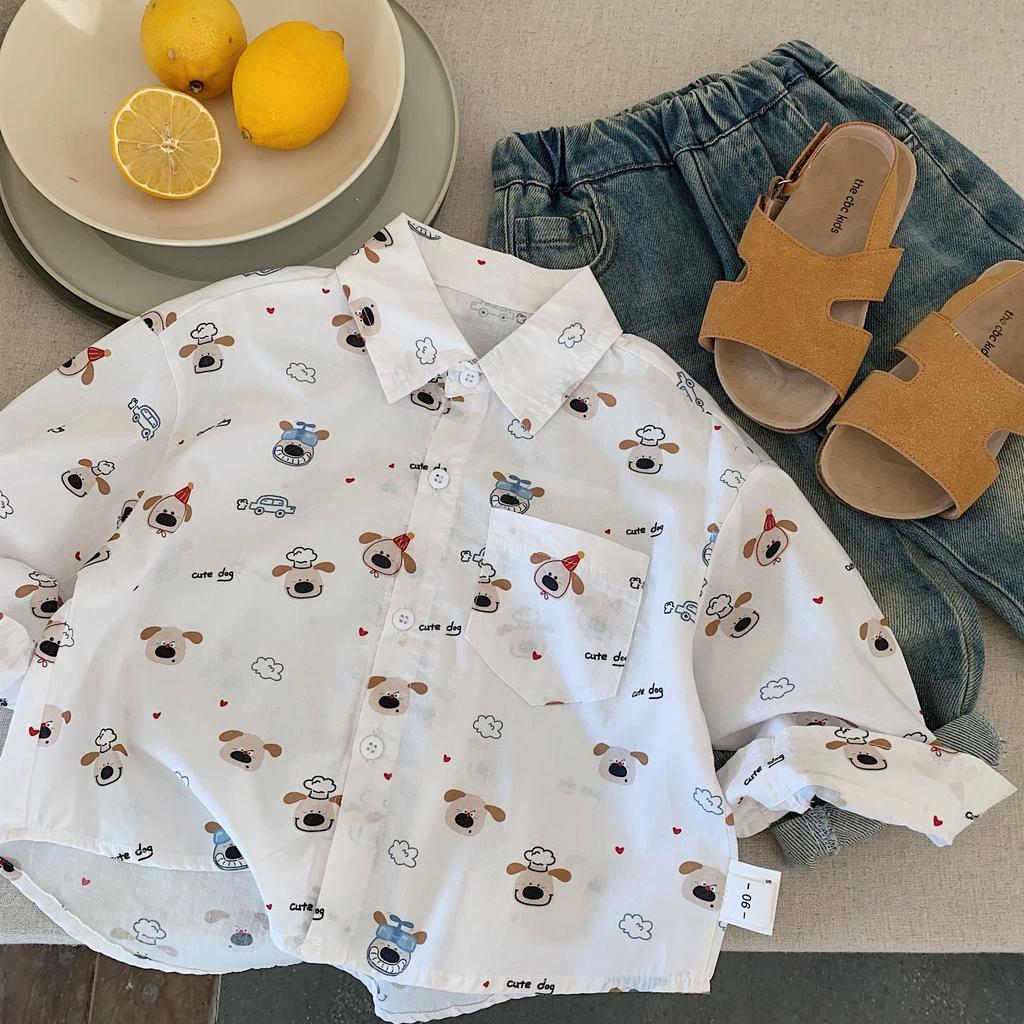 Детские рубашки Весна Новые Мальчики и Девочки Полные Мультяшных Щенков Универсальные Рубашки Зарубежного Стиля H0027