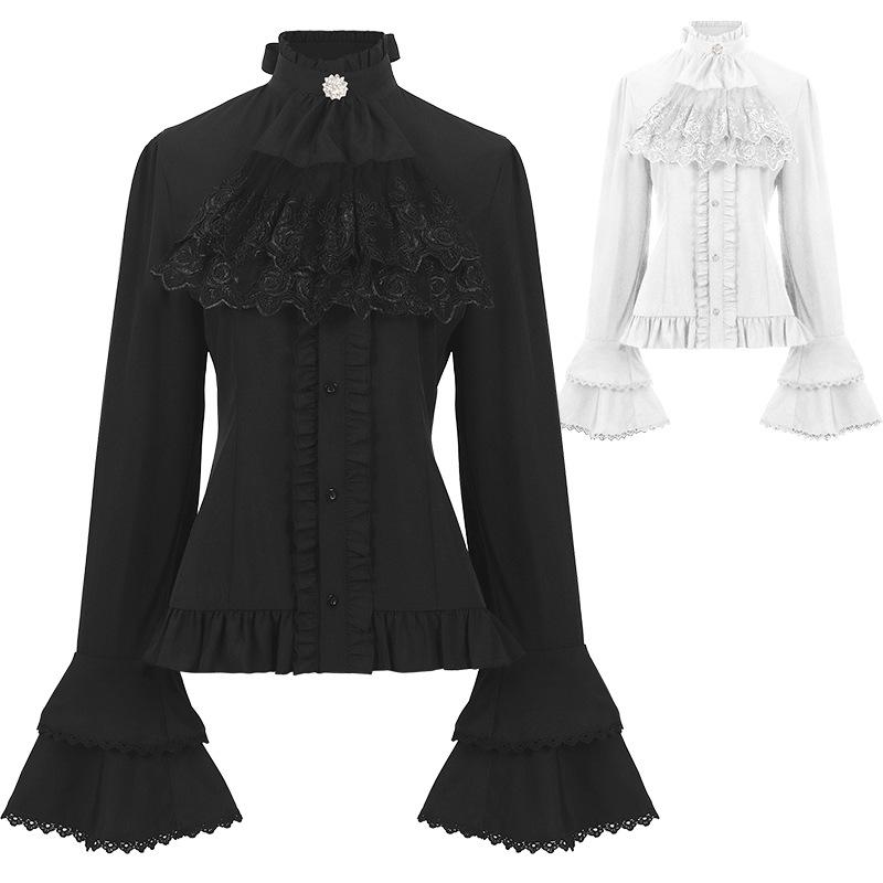 Steampunk Victorian Costume Women Pleated Shirt