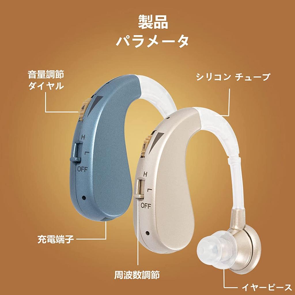 Rechargeable BTE Hearing Amplifier with Adjustable Frequency, Discreet Noise Cancelling (Blue)