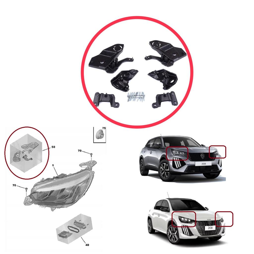 BHL581 Комплект кронштейнов для ремонта держателя фары, левая и правая сторона для Peugeot 208 e-208 MK2 P21 2008 e-2008 MK2 P24 2019-начало