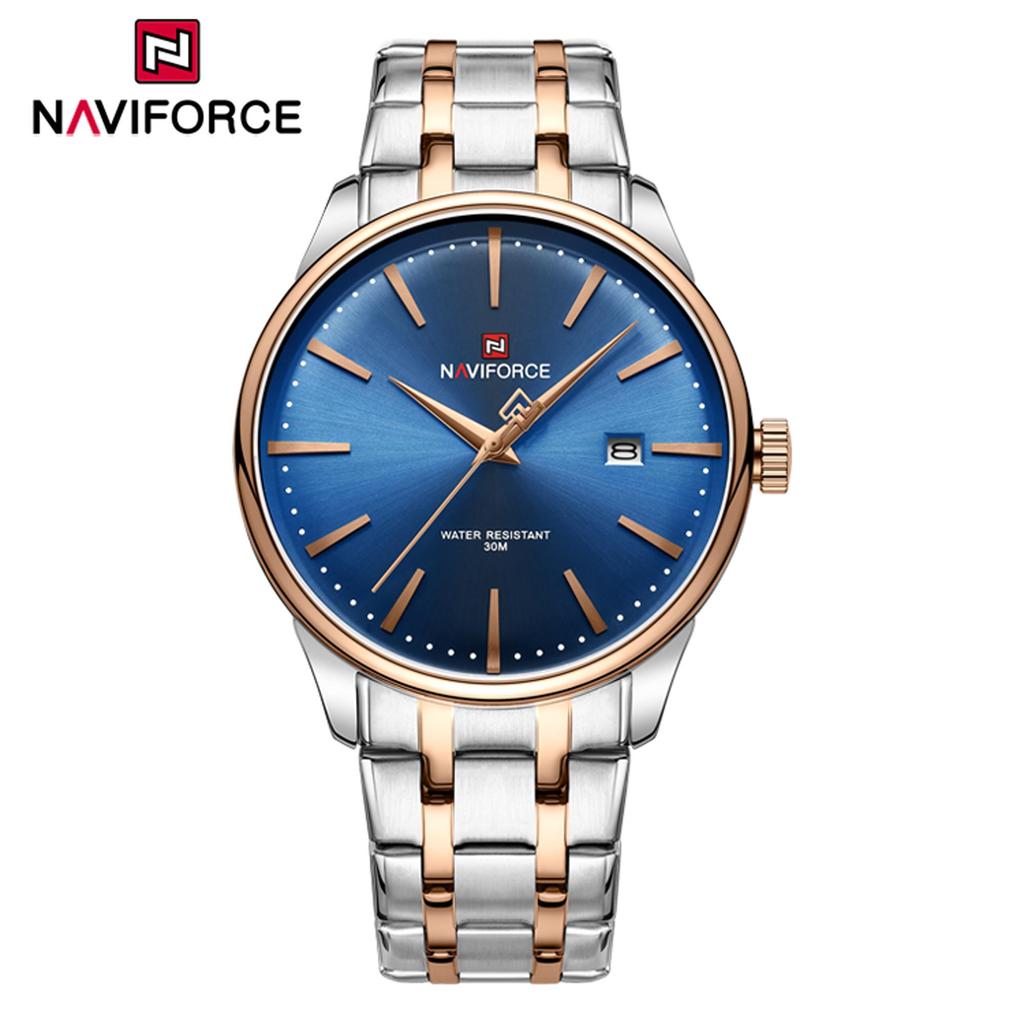 Naviforce Мужские часы из нержавеющей стали, водонепроницаемые деловые наручные часы с дисплеем даты, оригинальные кварцевые мужские часы