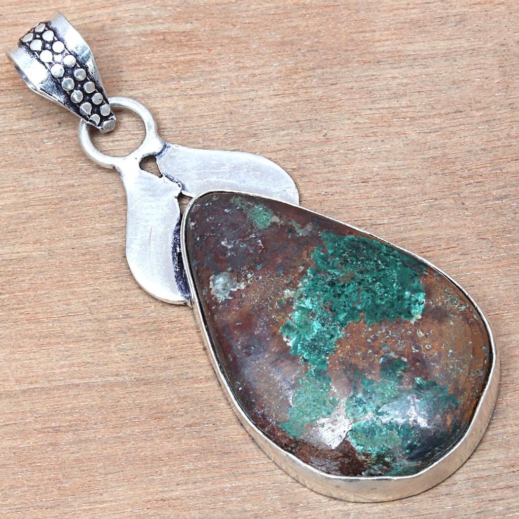Подвеска из драгоценного камня хризоколла, подарок ручной работы для нее, серебряные украшения 2,25 дюйма
