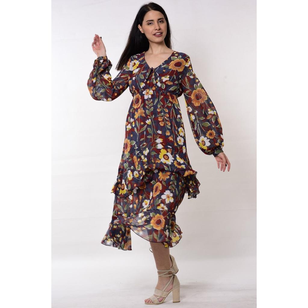 Юбка с цветочным узором и детальным платьем в пол