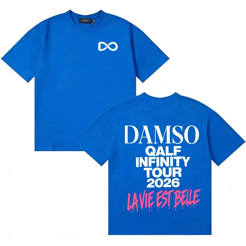 Singer French Damso Classic Qalf Infinity Symbol Letters Print Fashion Neck cotton Tshrit Oversized unisex