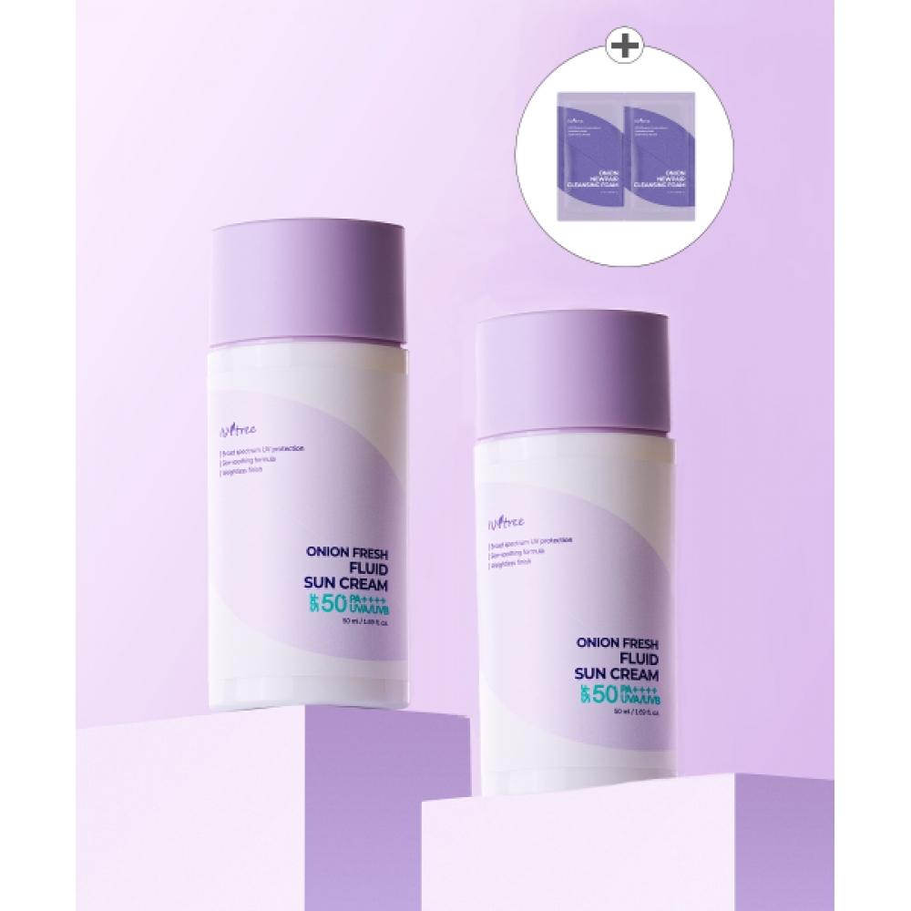 Isntree [2pack] Onion Fresh Fluid Sun Cream 50ml  + Onion New Fair Cleansing Foam 2ml  2 Free 