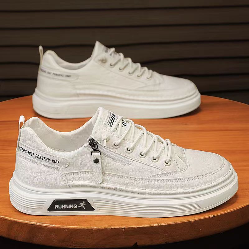 2025 Autumn New Men's Shoes Running Sports Versatile White Shoes Men's Casual Leather Surface One Pedal Board Shoes Trendy Shoes