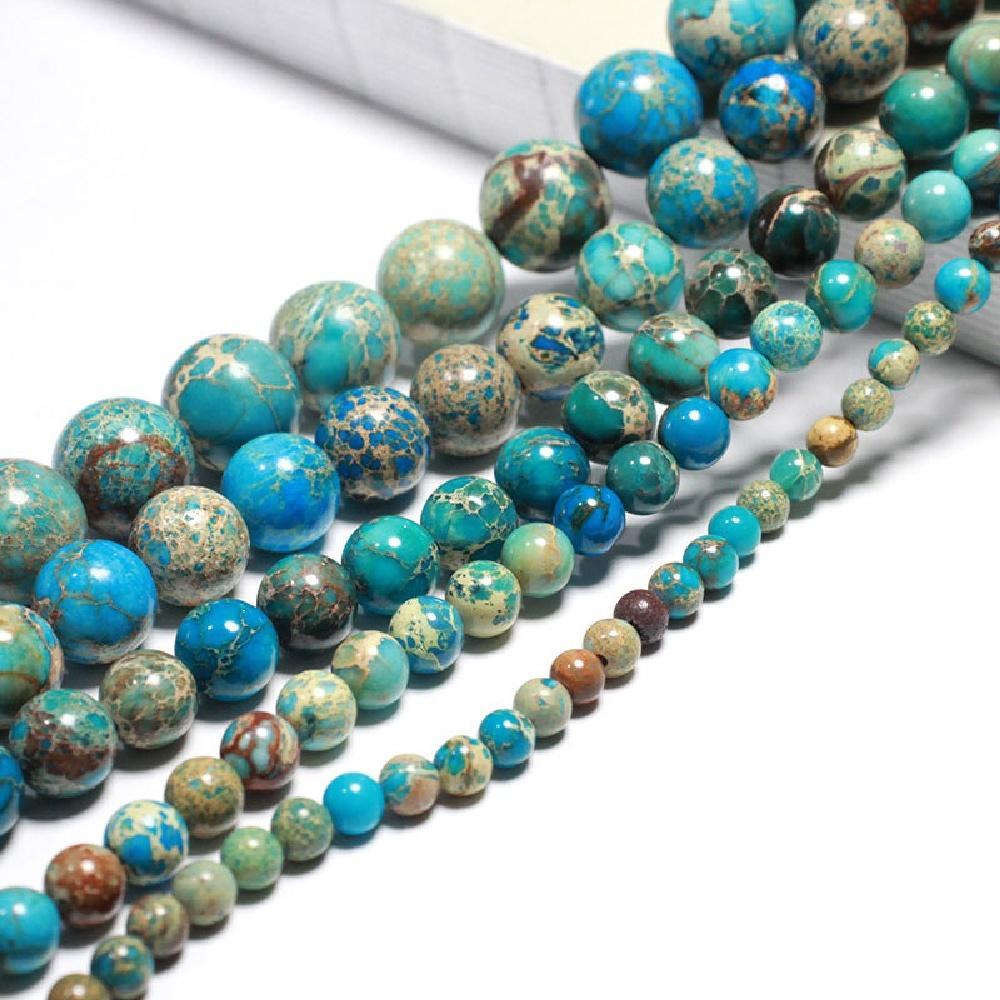 Озеро-голубой Морской осадок Императорская яшма Натуральный камень 15" Гладкие Свободные Разделительные бусины 4/6/8/10/12 мм для изготовления ювелирных изделий DIY Браслеты Аксессуары