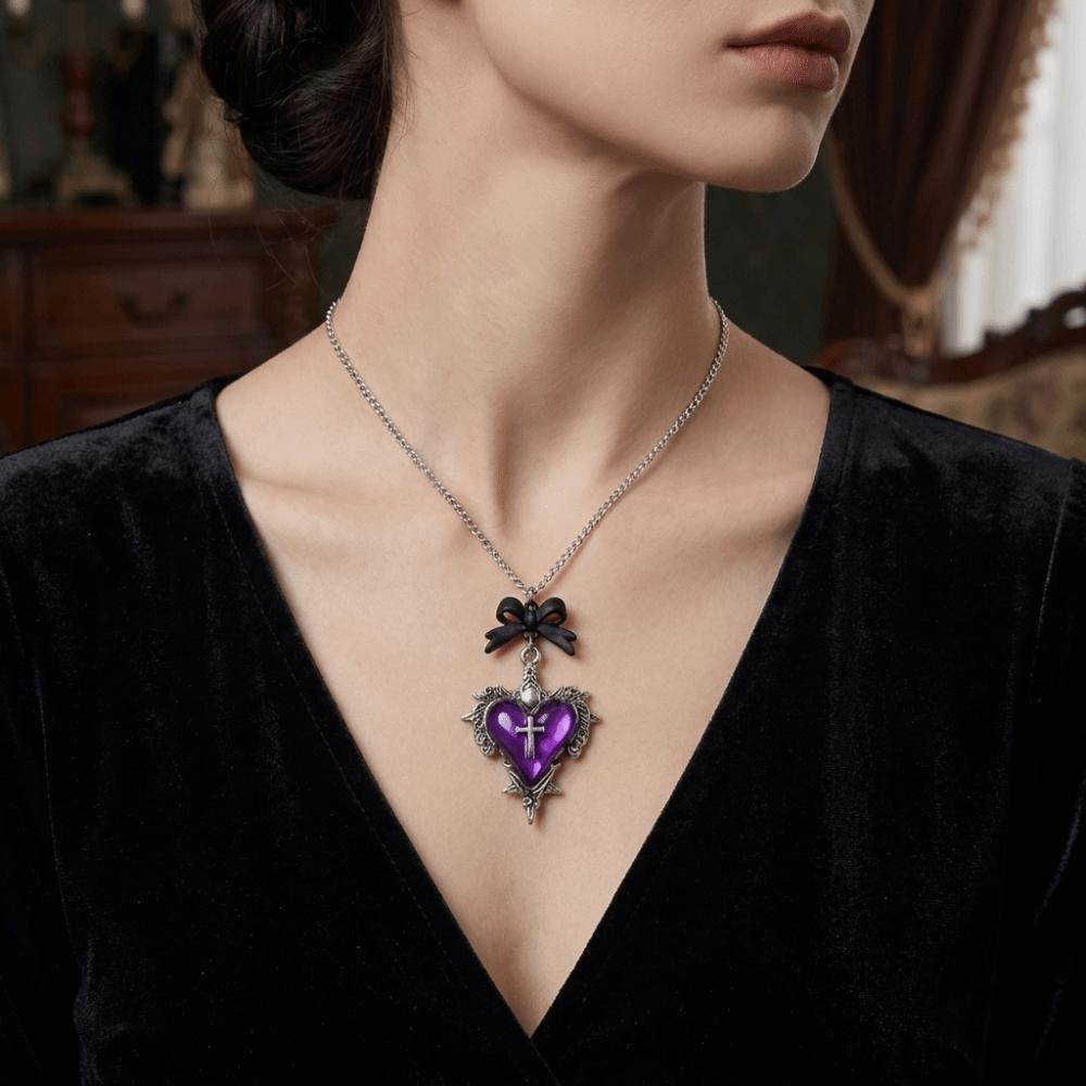 Vintage Gothic Cross Necklace Black Bow Halloween Thorn Choker Pendant Clavicle Chain  Daily Wear