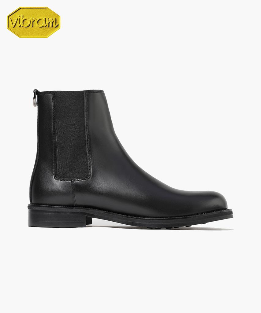 Firenze Atelier [Vibram] Wide Round Toe Slim Banding Chelsea Boots 8122 [Black Fg]