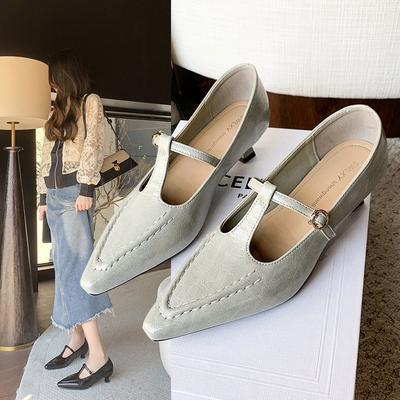 Французские туфли Мэри Джейн с острым носком и полым вырезом на тонком каблуке, весна и осень 2025, новая нишевая Т-пряжка с мелким вырезом, одинарные туфли для женщин