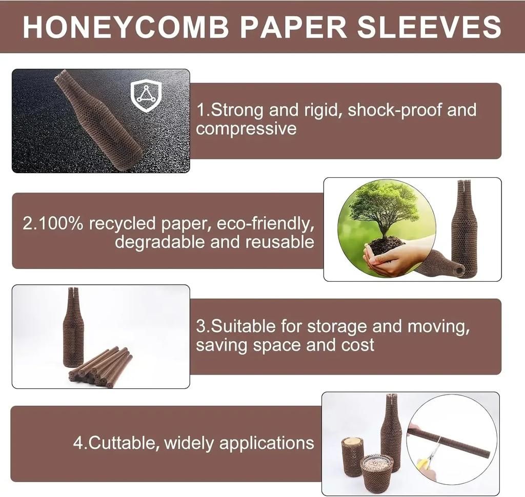 Защитные рукава для винных бутылок из сотовой бумаги, 16 шт. Многоразовые рукава для стеклянных бутылок для ликера для авиаперелетов, транспортировки