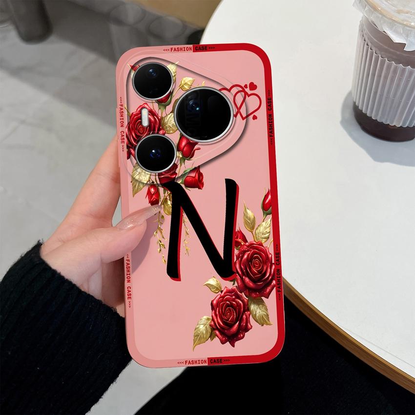 For Huawei Pura 80 Pro+ 80Ultra Pura 90 Pro Max Case Elegant Rose Letters Phone Cover Soft Liquid Silicone High Quality Shell for Pura80 Pura90 Bumper