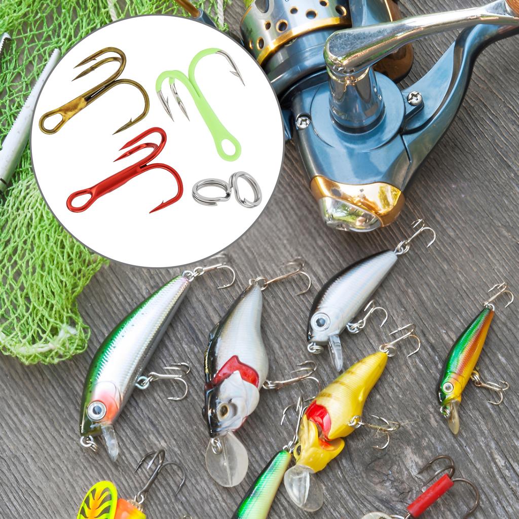 165pcs High Carbon Steel Barbed Treble Hooks Connector Circle Set Assorted Sizes 2# 4# 6# 8#10# Triple Fishing Hook with Storage Box