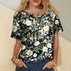 Women's Fashion Casual Short Sleeve Print Round Neck Pullover Top Blouse
