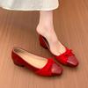 Thick Heel Fairy Patent Leather Bow Single Shoes Light Mouth Square Head Commuting Splicing Low Heel Shoes Gentle Red Nude
