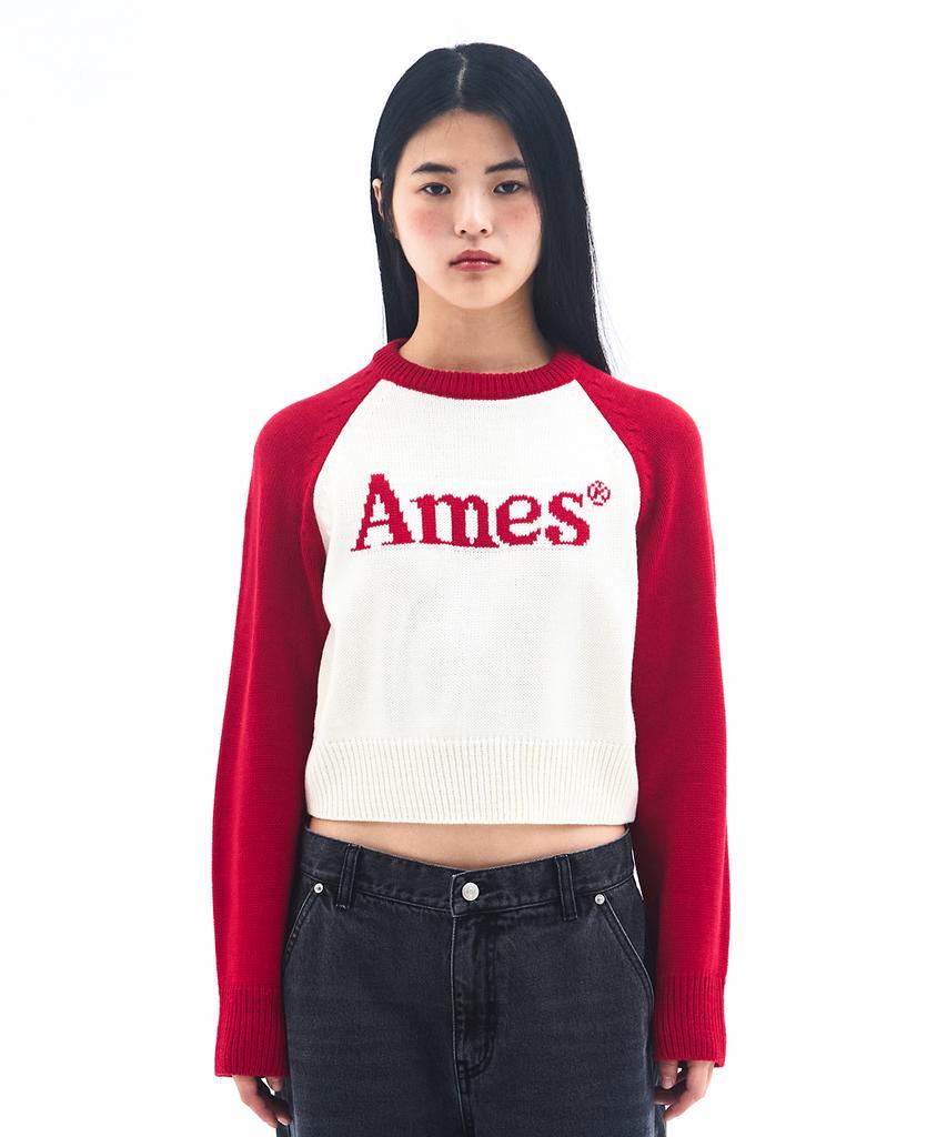 AMES-WORLDWIDE Базовый реглан-свитер вязаный Красный