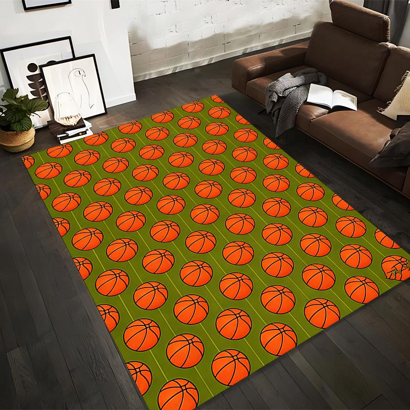 Basketball Pattern Area Rug in Orange and Green for Living Room Decor Suitable for use as an anti-slip for living room bedroom sofas