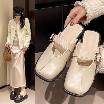 Нескользящие туфли Мюли ретро мягкая подошва 2025 низкий плоский низ уличная обувь каблук лето новый универсальный мешок голова полушлепанцы женские