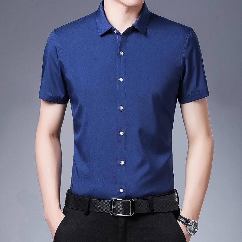 Men's Summer Solid Color Short-Sleeve Turn-Down Collar Shirt - Casual and Workwear Top