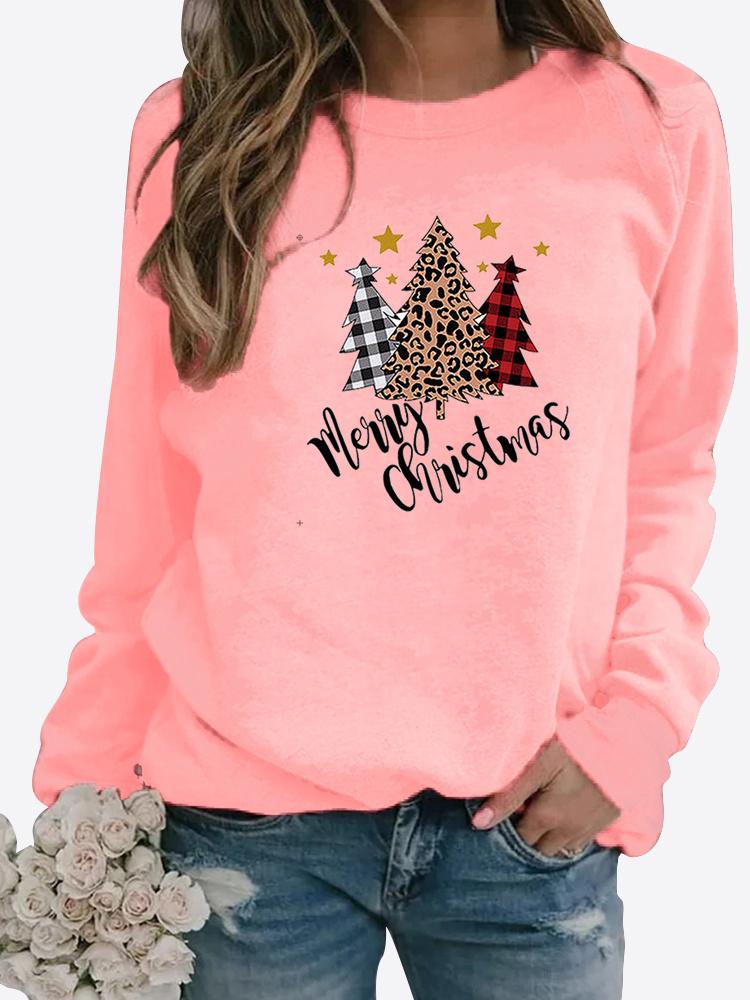 Women's Winter Printed Round Neck Comfortable Sports T-shirt Plus Size Casual Long Sleeve Tops Sweatshirt Printed Sweater Pullover