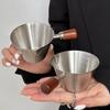 New 100ML Italian Espresso Measuring Cup Wooden Handle with Scale Small Milk Cups Stainless Steel Liquid Dose Tool