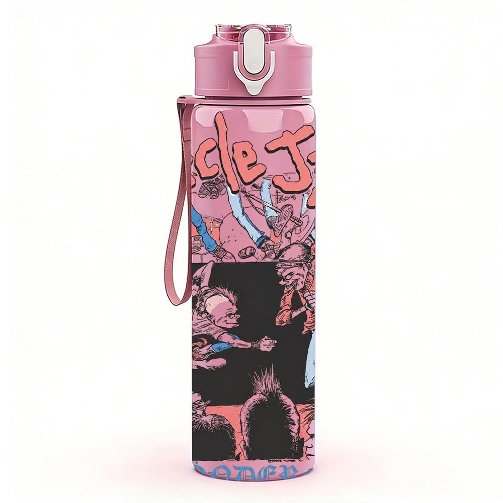 1PC Retro Street Character 750ml sports water bottle leakproof straw lid outdoor office home