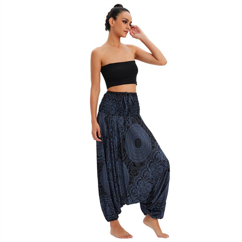 Богемные Штаны Женские Pantalones Mujer Хиппи Высокая Талия Вискоза Гарем Широкие Бохо Йога Пляжная Одежда Calca С Принтом