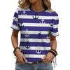 Fashion Boat Anchor Pattern Women's Clothing Summer Striped Patchwork Color Round Neck Short Sleeved Tops Loose Casual Oversize