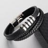 Fashion Classic Black Leather Braided Magnetic Buckle Bracelets for Men's Trendy Charm Casual Party Jewelry Gift