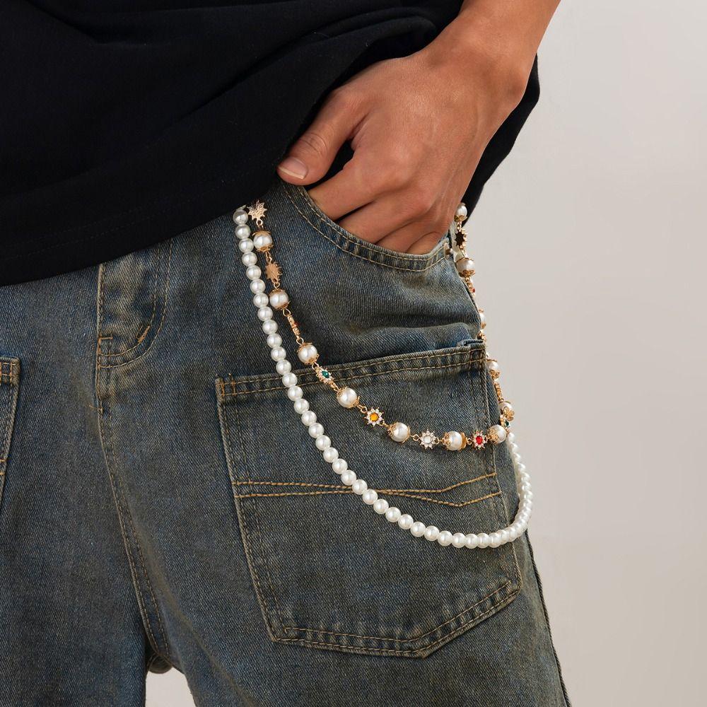 Flower Jeans Chain Keychain Rhinestone Pant Chain New Wallet Belt Chain  Gifts