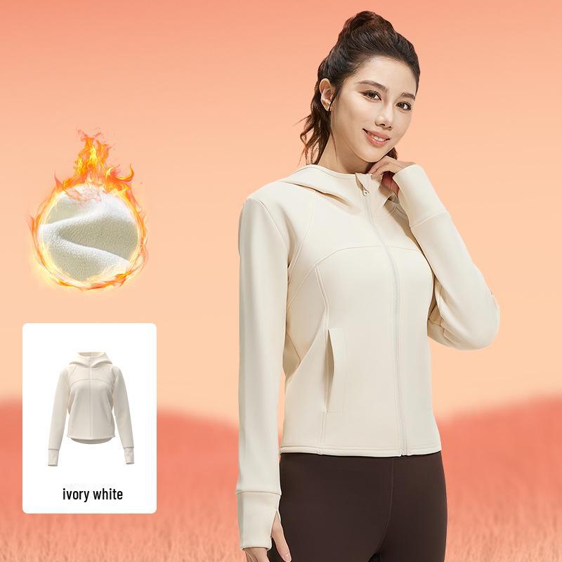 Куртка для йоги Juyitang Velvet Hooded Yoga Jacket - персикового цвета, утолщенная, свободного кроя с карманами