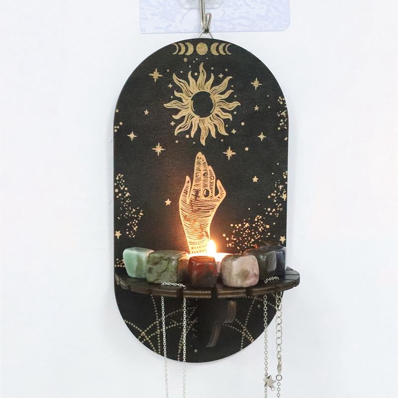Деревянная черная хрустальная витрина Bohemian Hand Stand Witch Wooden Hanging Bracket Wall Storage Holders Decorative Poles