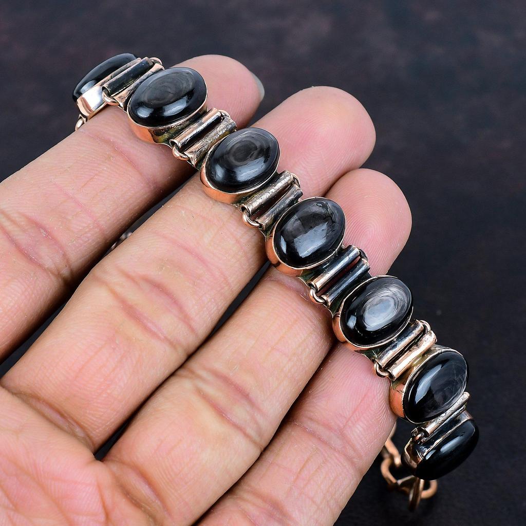 Браслет из камня гиперстен, медный браслет, браслет с регулируемой цепочкой, изящный браслет ручной работы, очень красивые медные украшения, подарки для женщин